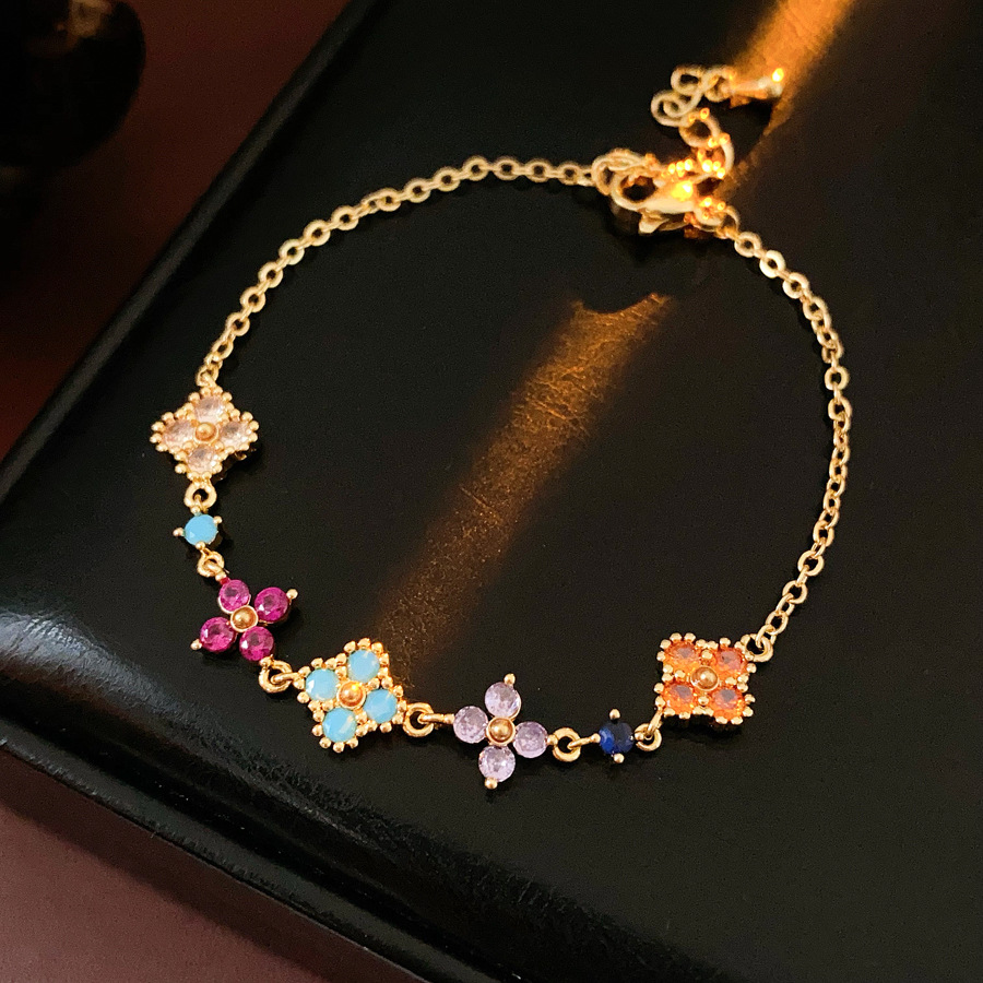 Real Gold Plated Colorful Zircon Flower Fashionable Commuting Versatile Exquisite Light Luxury High-end Bracelet for Women - view 6