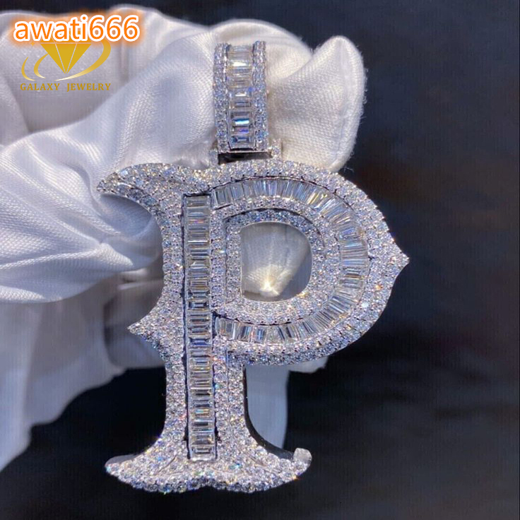 Hiphop Mossanite Pendant 925 Silver Iced Out P Letter Pendant Necklace Initial Baguette Diamond Vvs Custom Moissanite Pendant