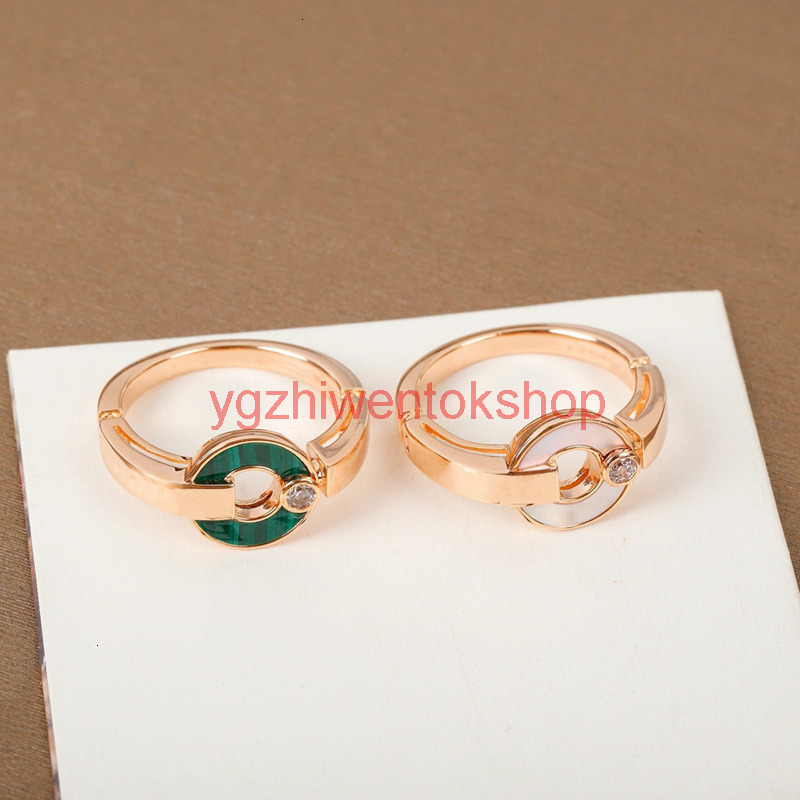 bulgarii rings designer for women men Seiko V Gold Fortune Copper Coin Ring for Men Women White Mother-of-Pearl Malachite Round Cake Ring Fashion Jewelry