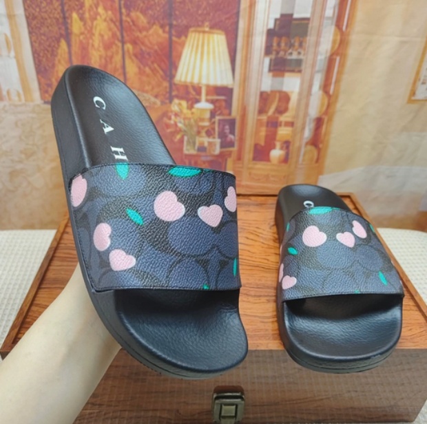 Free shipping Designer Mens Womens coac Slides Sandals Flats Slippers Summer Beach Sandal Floral Print Flip Flops Brown Non-slip Sliders Comfortable Shoes 36-45 x3