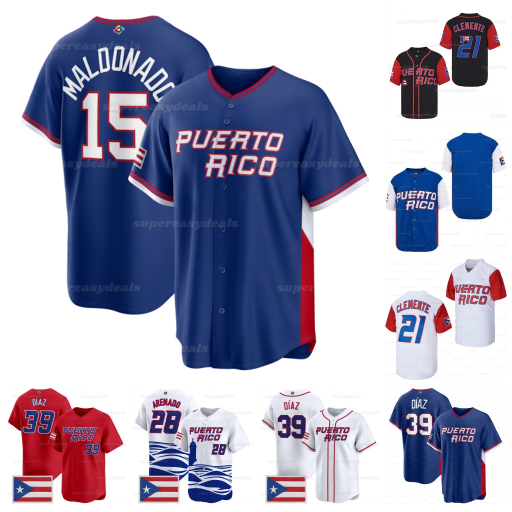 Javier Baez Team Puerto Rico 2026 World Baseball Classic Jerseys WBC Nolan Arenado Edwin Diaz Martin Maldonado Francisco Lindor Carlos Correa George Springer Men