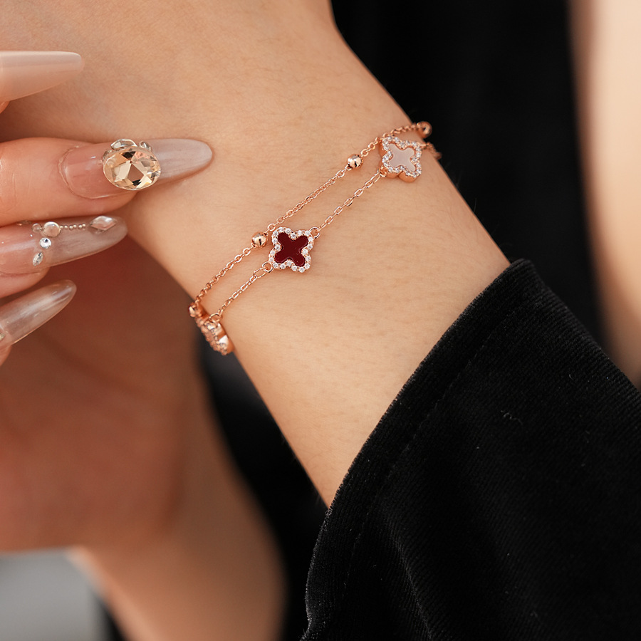 Super Shiny Zircon Mother-of-Pearl Flower Double-Layer Bracelet, Luxurious Sophisticated, Exquisite Design, Unique and Versatile Jewelry - view 5
