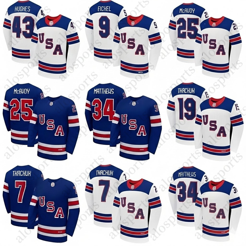 Team USA 2026 Olympices Hockey Jersey Auston Matthews Hughes Charlie McAvoy Matthew Tkachuk Clayton Keller J.T. Miller Robertson Thompson Cole Caufield Jack 93e