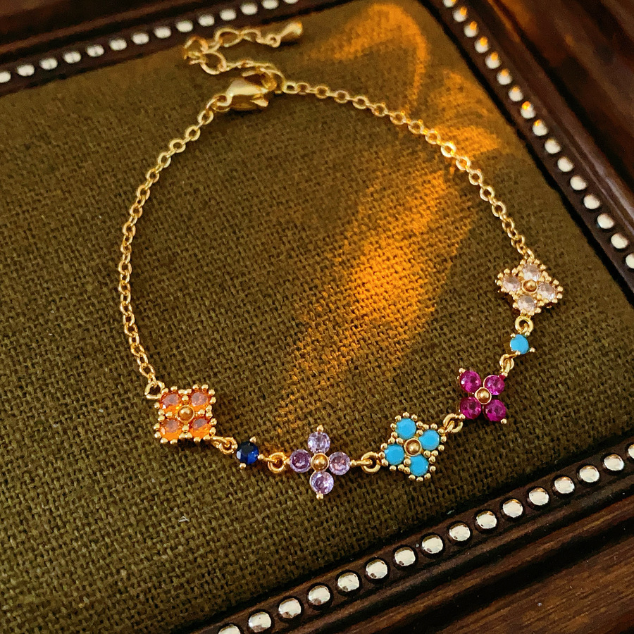 Real Gold Plated Colorful Zircon Flower Fashionable Commuting Versatile Exquisite Light Luxury High-end Bracelet for Women - view 8