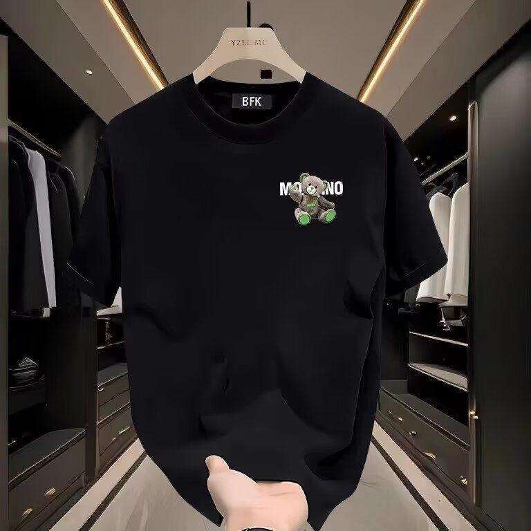 Mens T-shirt High Street Bear Print Short Sleeve Top Black Base Color Block Creates Visual Focus Loose Fit For All Body Types Loose Fit Daily Wear