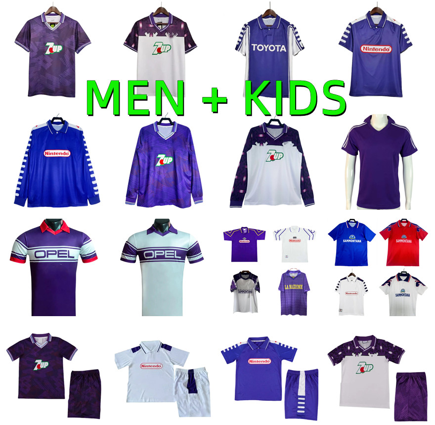 91 92 93 94 95 96 97 98 99 00 Fiorentinas Retro Soccer Jerseys 1995 1996 1998 1999 2000 Firenze BATISTUTA RUI COSTA Football Shirt Camisas de Futebol long sleeve Men kids