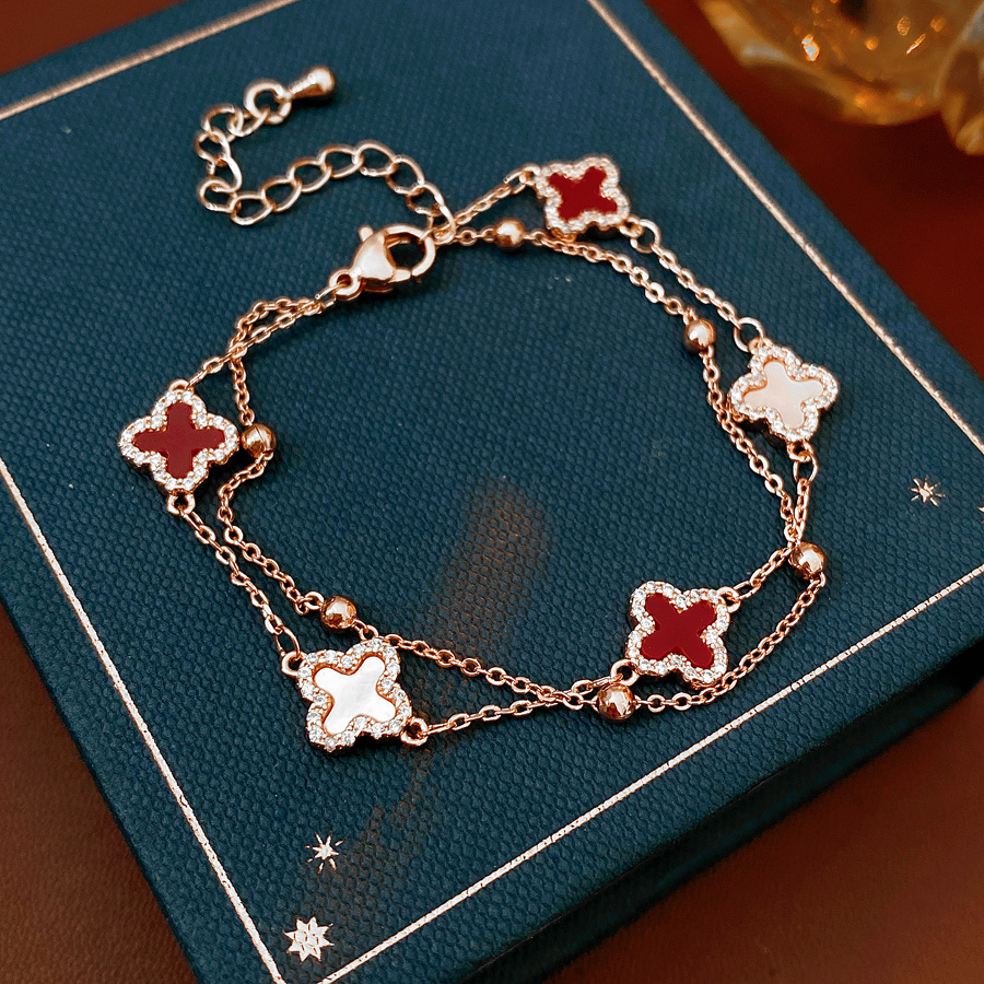 Super Shiny Zircon Mother-of-Pearl Flower Double-Layer Bracelet, Luxurious Sophisticated, Exquisite Design, Unique and Versatile Jewelry - view 8