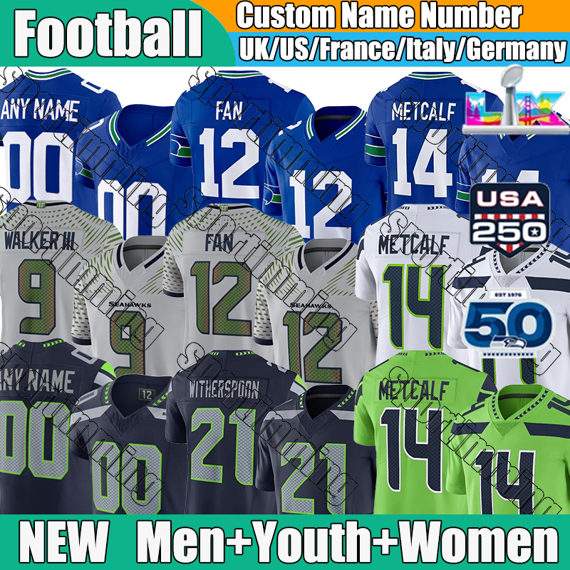 Seattles SeahawksS Jersey Metcalf Smith-Njigba Kupp Darnold Witherspoon Walker III Football Jerseys