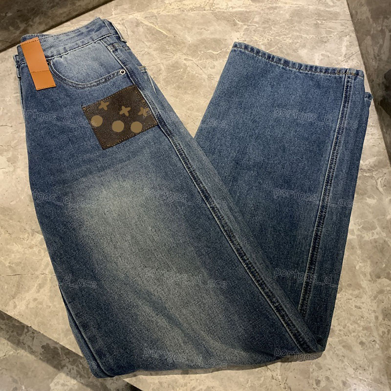 Designer Women Washed Denim Pants Luxury Brand Outdoor Blue Casual Street Style Daily Jeans