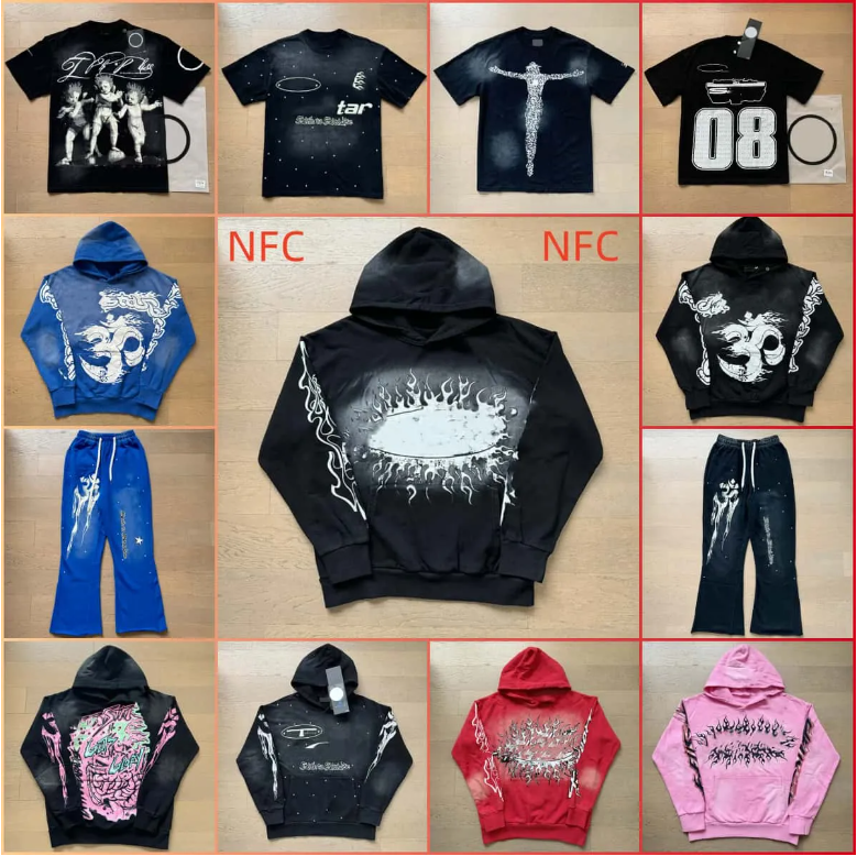 High quality designer graphic shirt Mens hoodies Hellly sleeve designer with NFC scan new womens wash street loose round neck casuas High Streets Trendl top tees C7e9