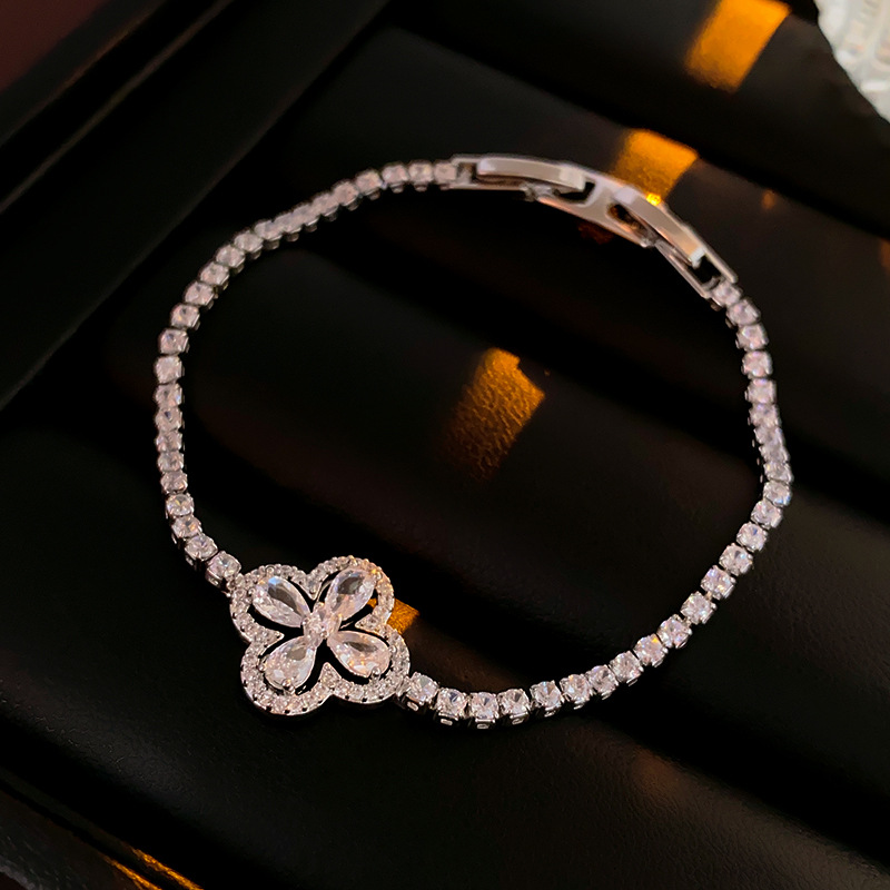 Real Gold Plated Zircon Flower Clasp Bracelet Fashionable Versatile Bangle Light Luxury High-End Women's Jewelry Wholesale - view 8