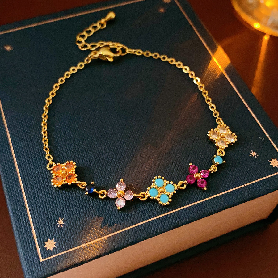 Real Gold Plated Colorful Zircon Flower Fashionable Commuting Versatile Exquisite Light Luxury High-end Bracelet for Women - view 7