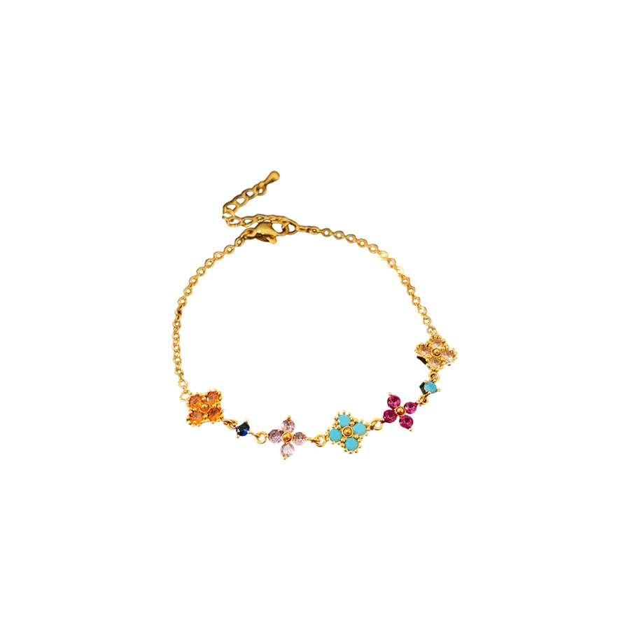 Real Gold Plated Colorful Zircon Flower Fashionable Commuting Versatile Exquisite Light Luxury High-end Bracelet for Women - view 9