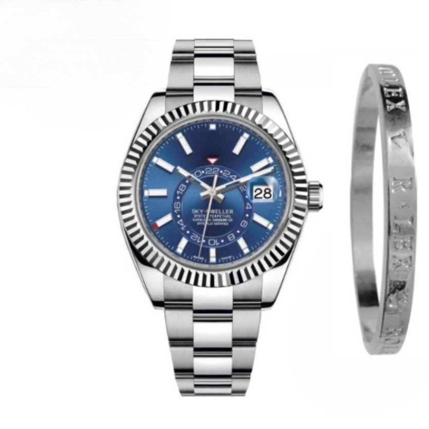 2PCS/SET Fashion Men's Watch Stainless Steel Casual Quartz Wristwatches 1641