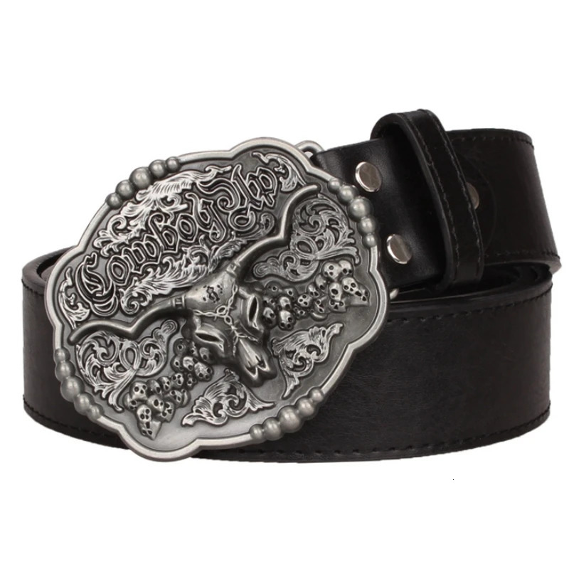 Wild West TEXAS Cowboy Belt Bull Skull Head Metal Buckle American Texan Pride Fashion Waistband For Men 260124