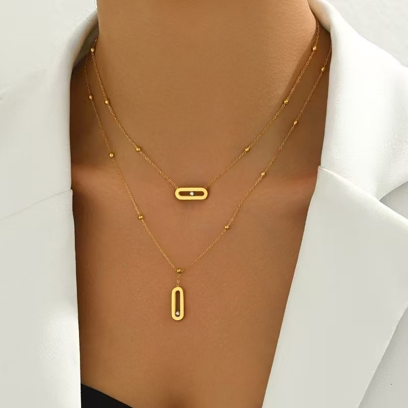 Free Shipping Stainless steel Double Pendant necklace for Women Luxury gold Clavicle chain Jewelry gift