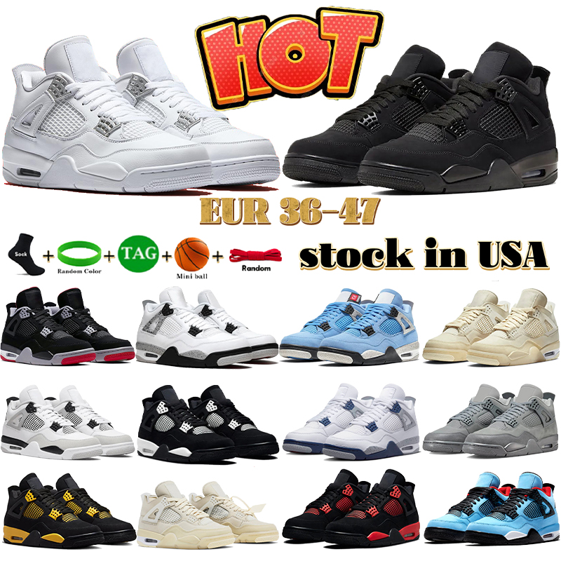 designer shoes stock in USA 4 Basketball Shoes 4s Black Cat University blue white thunder red bred Sail for men women sneakers mens trainers local warehouse EUR 36-47
