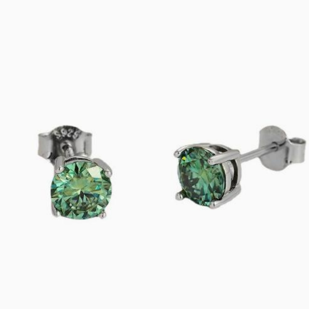 S925 Pure Silver Four Claw Mozambique Diamond Earrings 1 Carat Earrings Colorful Diamonds Niche Earrings