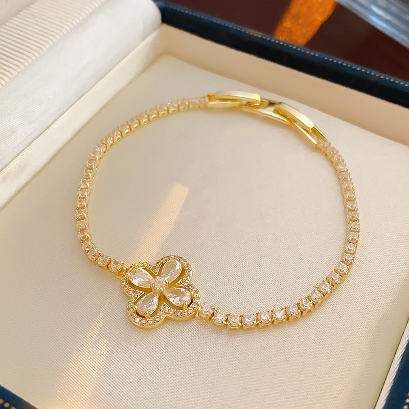 Real Gold Plated Zircon Flower Clasp Bracelet Fashionable Versatile Bangle Light Luxury High-End Women's Jewelry Wholesale - view 6