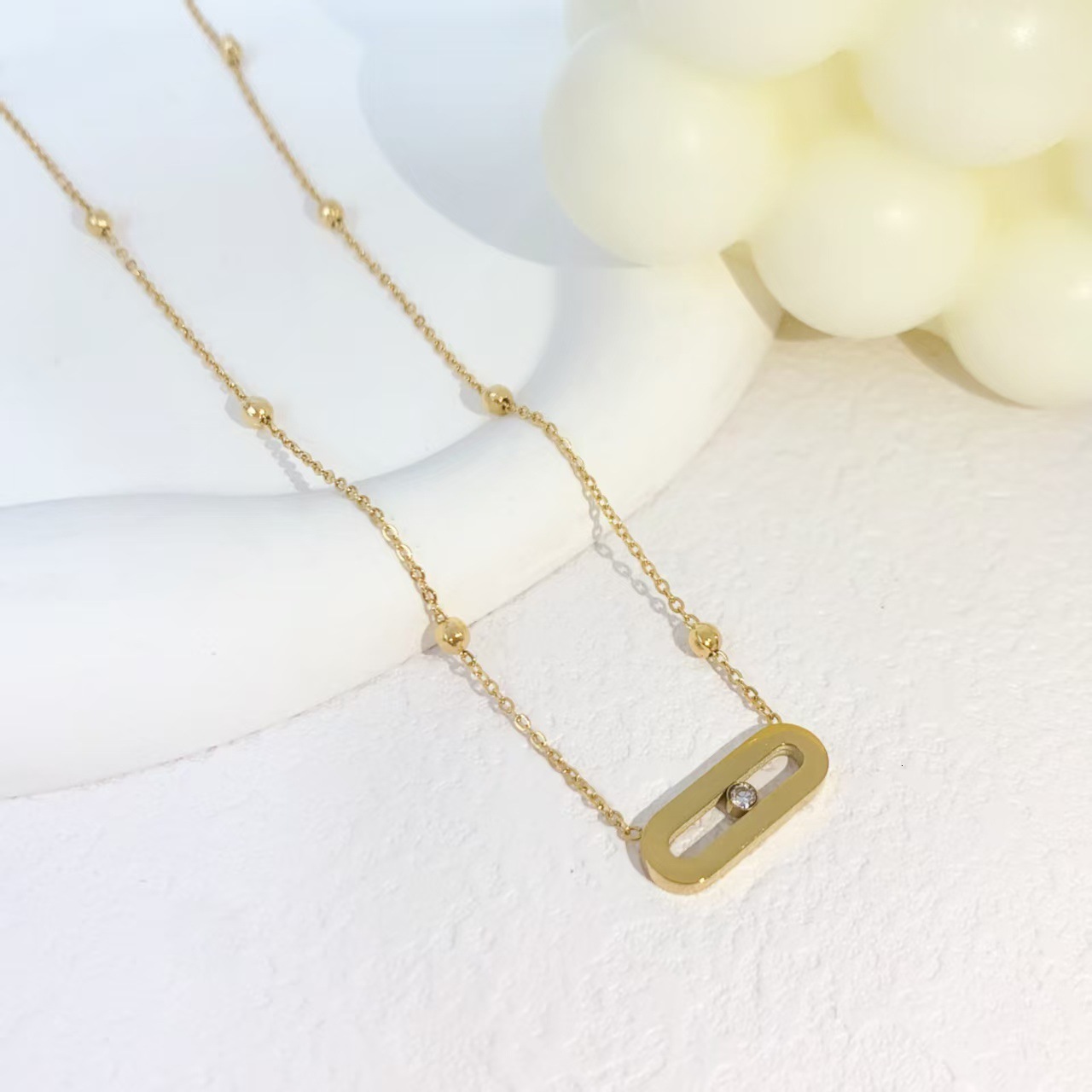 Free Shipping Stainless steel Double Pendant necklace for Women Luxury gold Clavicle chain Jewelry gift