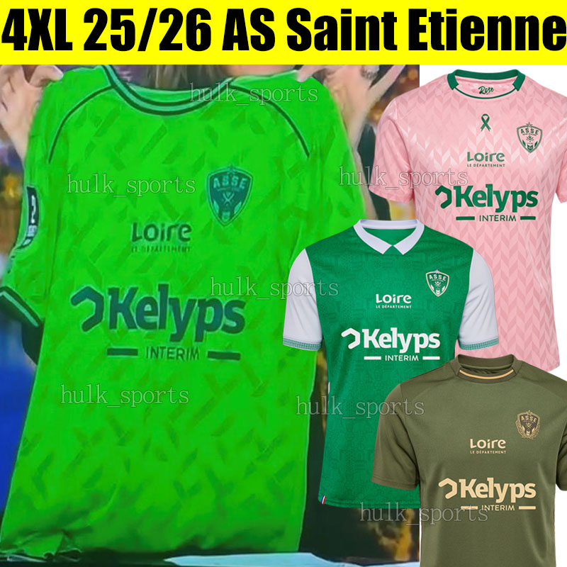 4XL 2025/26 AS Saint Etienne 4th Soccer Jerseys ASSE Pink October DAVITASHVILI CARDONA BOAKYE JOSHUA STASSIN TARDIEU NADE JABER OLD men kids kits sets football shirts