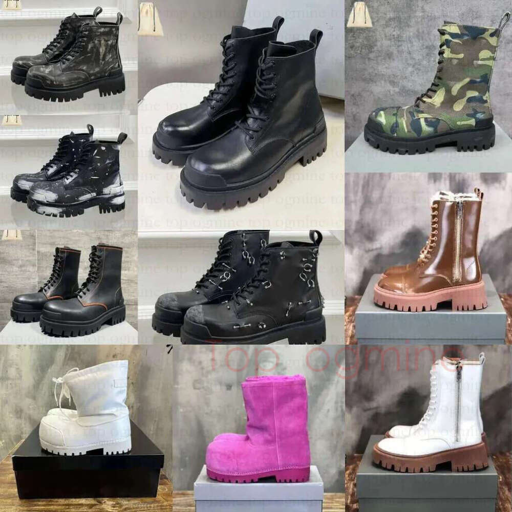 Strike Tractor Boot Designer Ankle Lace Up Boot Men Mens Zip Combat Autumn Winter Styles High Knight Black Leather Embossed Booties Cowboy Martin Boots Dress Shoes