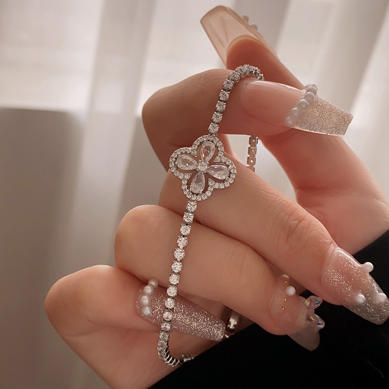 Real Gold Plated Zircon Flower Clasp Bracelet Fashionable Versatile Bangle Light Luxury High-End Women's Jewelry Wholesale - view 4