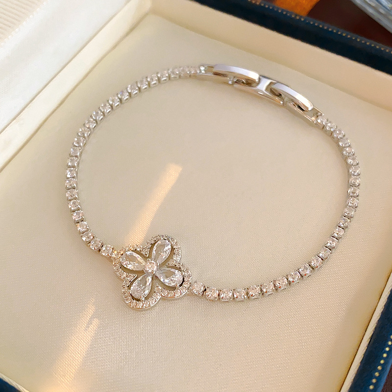 Real Gold Plated Zircon Flower Clasp Bracelet Fashionable Versatile Bangle Light Luxury High-End Women's Jewelry Wholesale - view 7