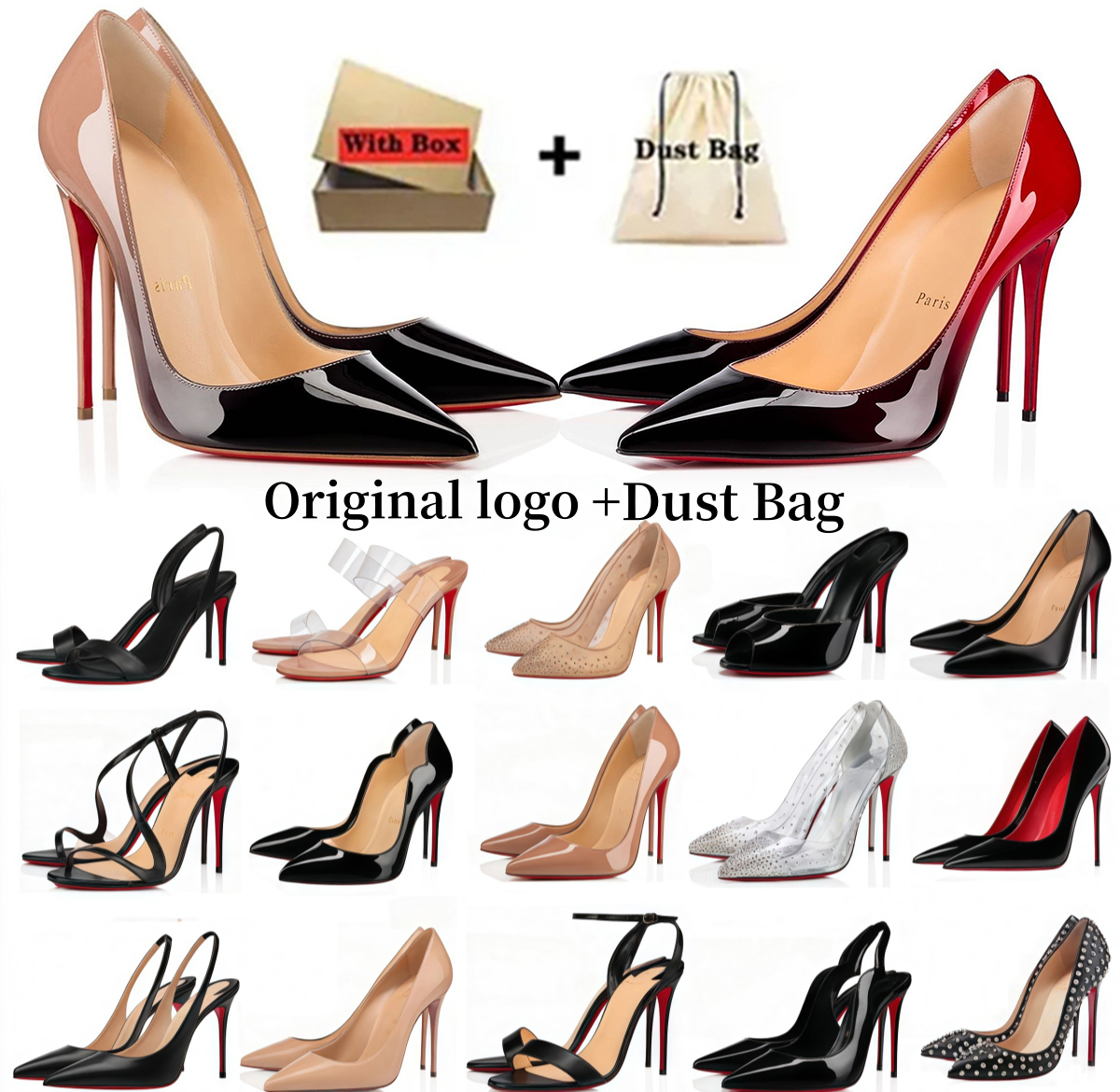 With Box Red Bottom Designer Heels Women's Patent Real Leather Pumps 6-12cm Woman Pumps Wedding Shoes Nude Black Patent Stiletto Genuine Leather Size 34-44