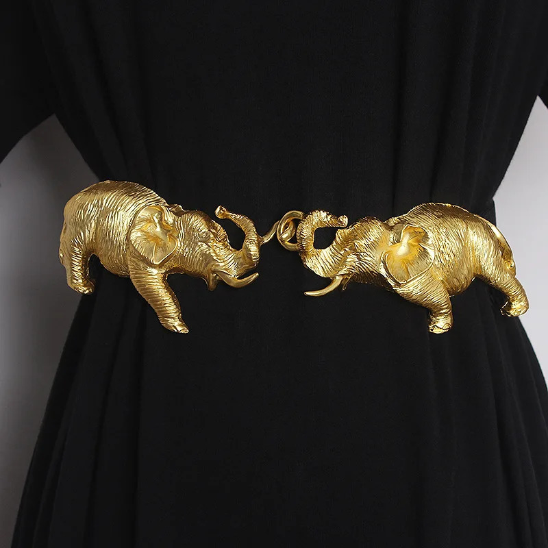 Fashion Real Leather Belts for Women Luxury Designer Female Waist Elastic Corset Belt Gold Heavy Elephant Metal Buckle 260205 - view 3