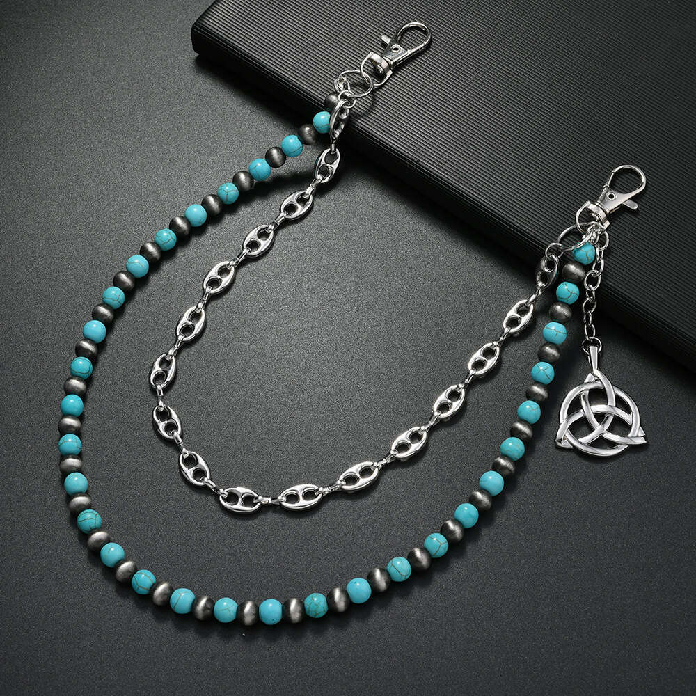 Bag charms Women's Pants Accessories Waist Simple Blue Base Black Pattern Turquoise Handmade Beaded Street Jeans Chain