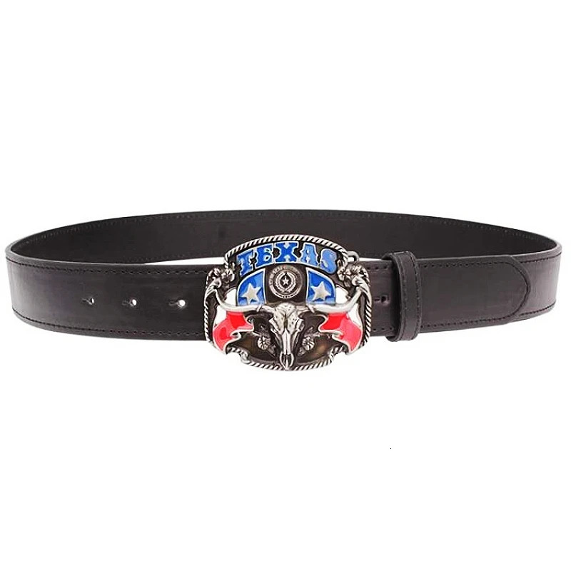 Wild West TEXAS Cowboy Belt Bull Skull Head Metal Buckle American Texan Pride Fashion Waistband For Men 260124