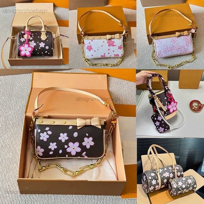 2026 Shoulder Bags 10A Luxury womens deigner bag murakami sakura leather shoulder bags rivet cherry blossom ladies women handbag small purse high quality M13404