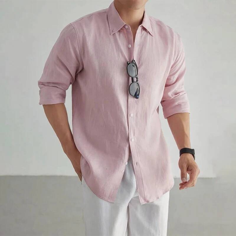 Bestseller Men's Casual Fashion Shirt Long Sleeve 100% Linen Cotton T-shirts Black White Tops Clothing Plus Size Classic Baggy Shirts Men ddmytue