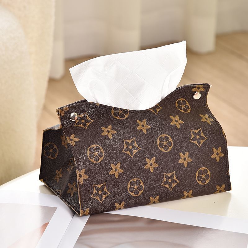 Designer Luxury Retro Furniture Tissue Box PU Leather Napkin Holder Desktop Bedroom Coffee Table Paper Drawer Leather Car Universal Organizer Classic 