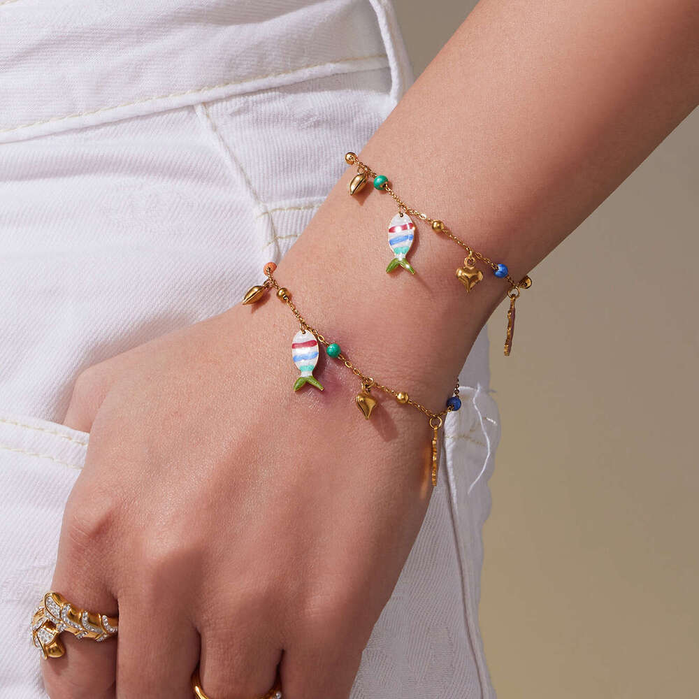 Stainless Steel DIY Multi-accessory Clownfish Oil Drop Pendant Necklace Bracelet Anklet Set 18K Gold Plated