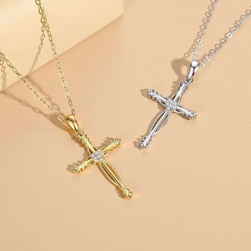 Genuine Sterling Silver Cross Pendant Necklace Men And Women, Couple's Necklace, Pure Silver, Simple Korean Version Clavicle Chain For Students, 18K Gold