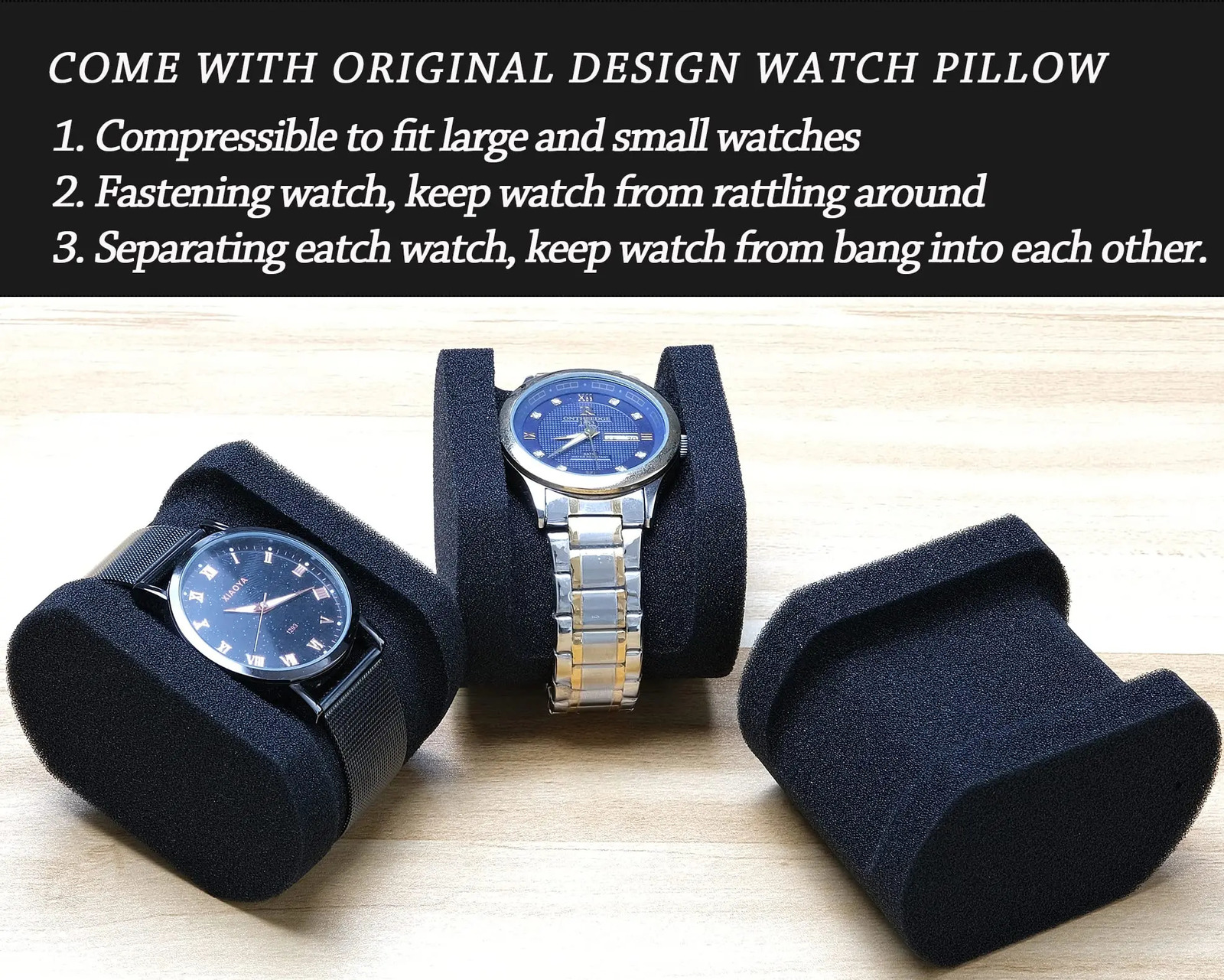 5-Slot Black Nylon Watch Travel Case - Protective Storage Organizer with Watch Pillow Display Cabinet and Holder Watch Case 260206 - view 3