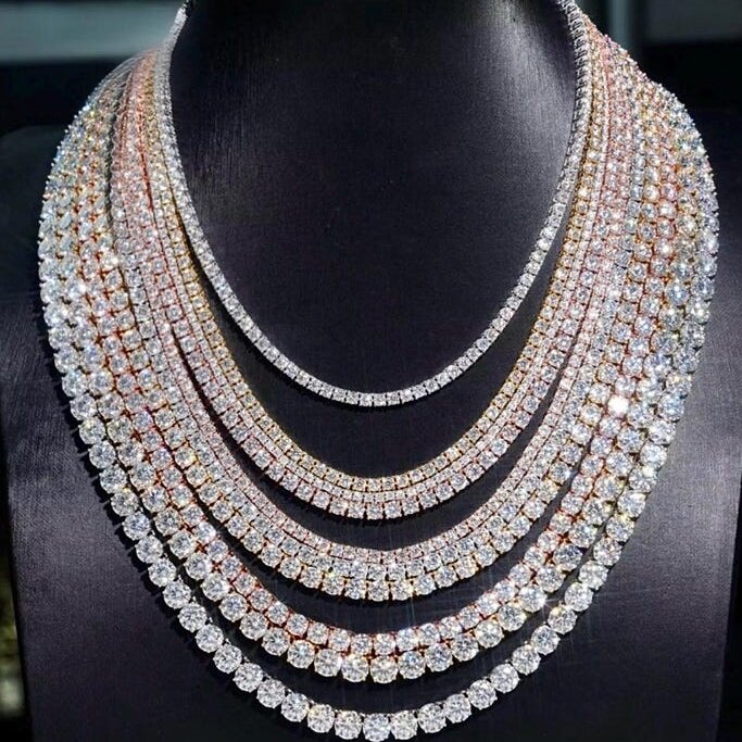 Moissanite chain Ice out Tennis Necklace chain Bracelet Chain VVS Clarity 14kt Sterling Silver 7-24 Inch Mossanite Jewelry