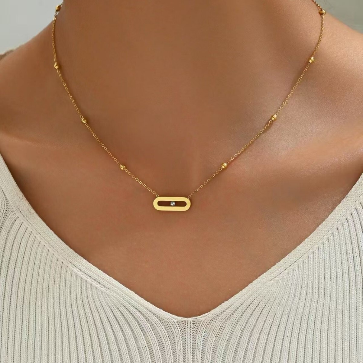 Free Shipping Stainless steel Double Pendant necklace for Women Luxury gold Clavicle chain Jewelry gift