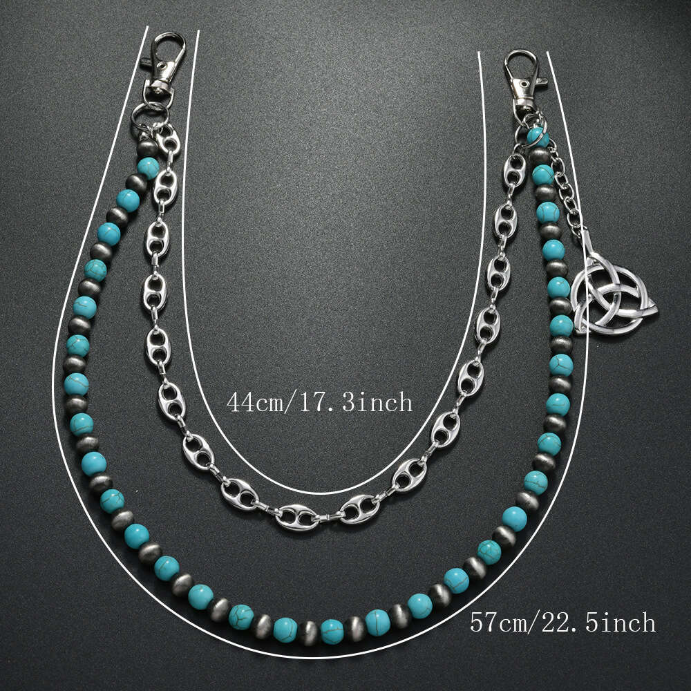 Bag charms Women's Pants Accessories Waist Simple Blue Base Black Pattern Turquoise Handmade Beaded Street Jeans Chain