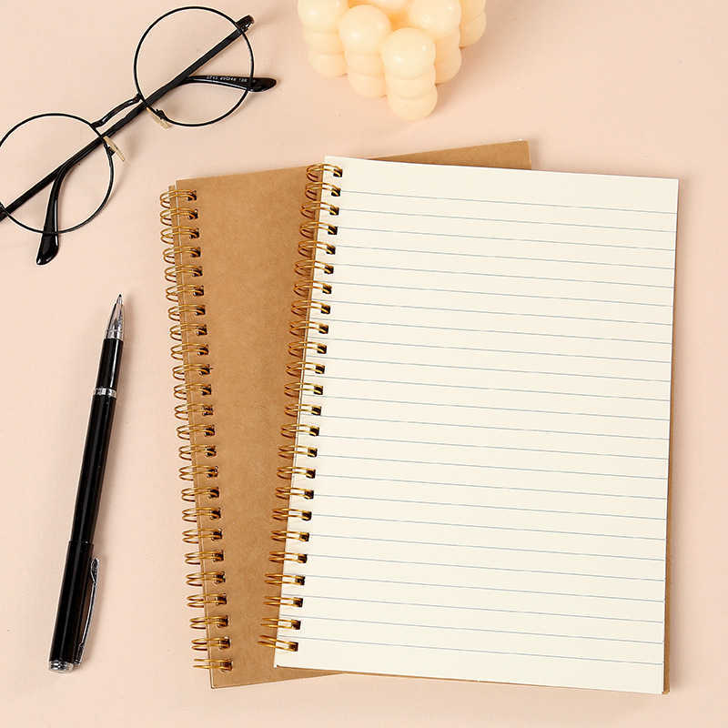 A5 Kraft Paper Notebook Blank Printed Double-Coil Notebook Simple Side-Flip Notebook for Students S260209