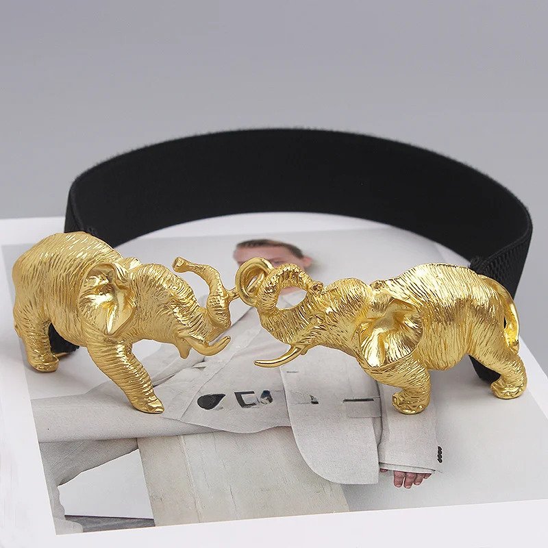 Fashion Real Leather Belts for Women Luxury Designer Female Waist Elastic Corset Belt Gold Heavy Elephant Metal Buckle 260205 - view 7