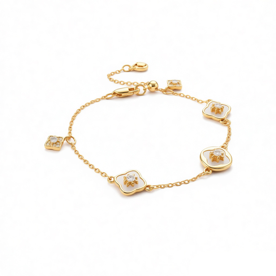 18K real gold plated bracelet with zircon mother-of-pearl round flower design, high-end luxury bracelet, stylish and elegant jewelry - view 9