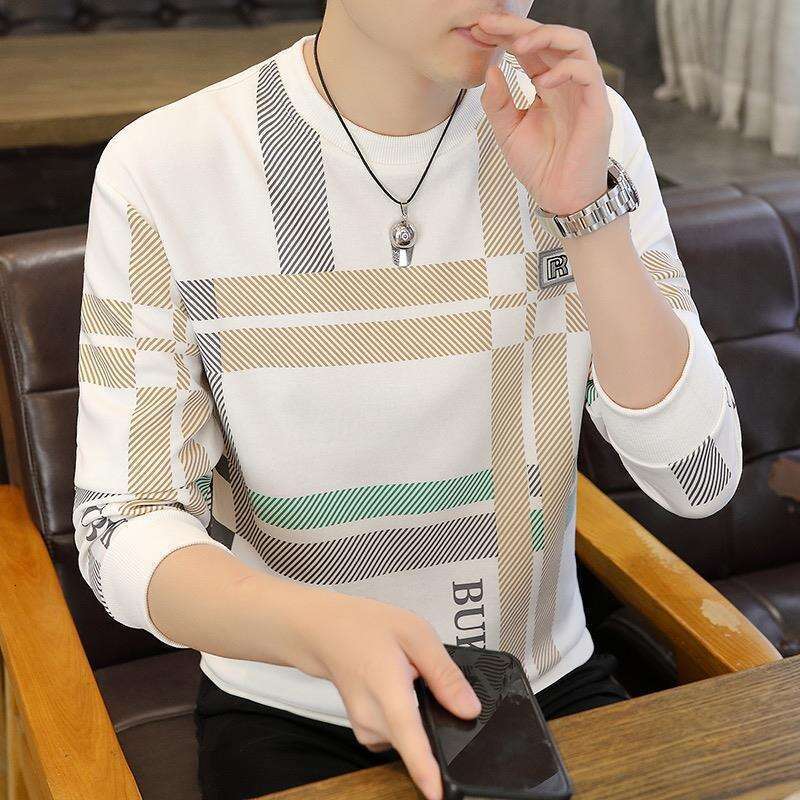 Men's T-Shirt Autumn Classic Fashion Personality Patchwork Sweatshirt Trendy Casual Men's Printed Loose Comfortable Crew Neck