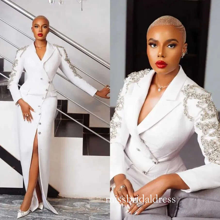 Luxury Beaded Women Long Blazer Dress Slim Fit Floor Length High Slit Overcoat Formal Wear Coat Customized Evening Party Outfits D28 O0210