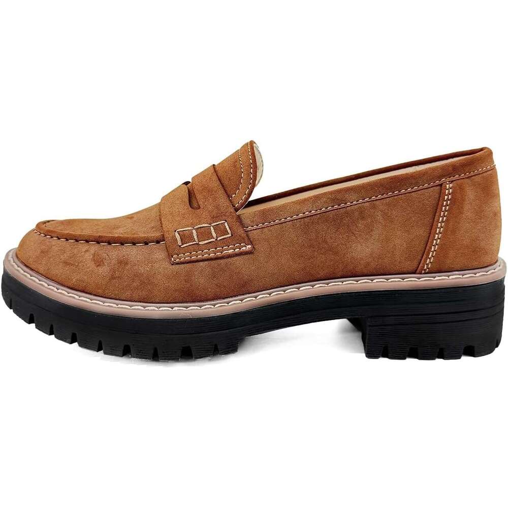 Womens Platform Penny Loafer Slip On Suede Chunky Dress Loafers Casual Business Oxford For Work