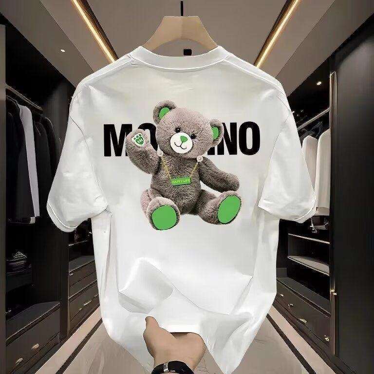 Mens T-shirt High Street Bear Print Short Sleeve Top Black Base Color Block Creates Visual Focus Loose Fit For All Body Types Loose Fit Daily Wear