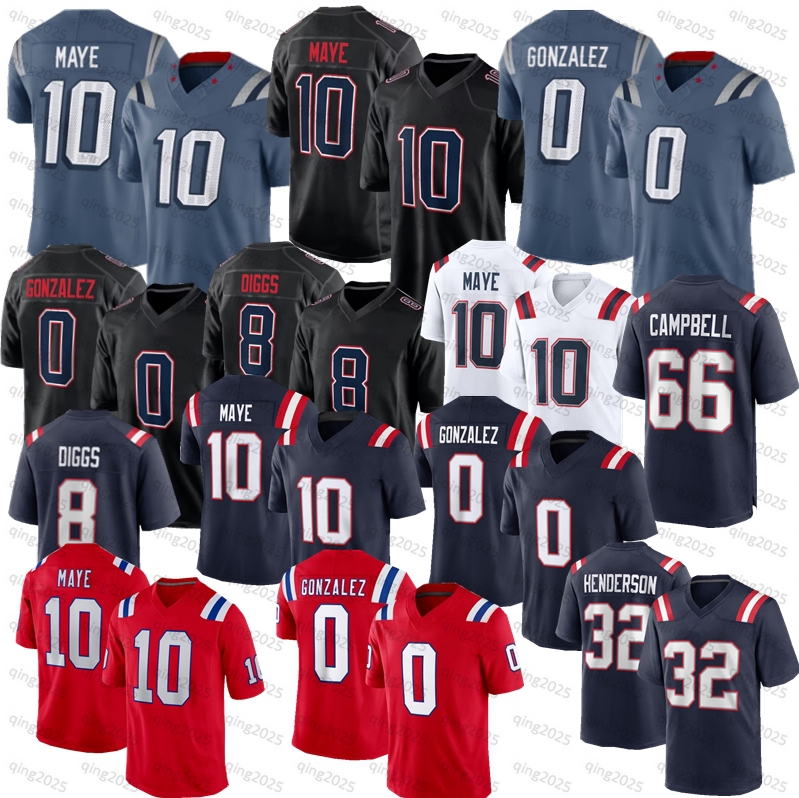 Drake Maye Football Jersey Stefon Diggs TreVeyon Henderson Stevenson Tom Brady Christian Gonzalez Randy Moss Will Campbell