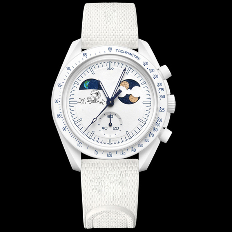 Moon Mens Watch All Dials Working Luxury Bioceramic Planet Watches High Quality Movement Watches Water Proof Luminous Chronograph Leather Strap Moon Men Watch